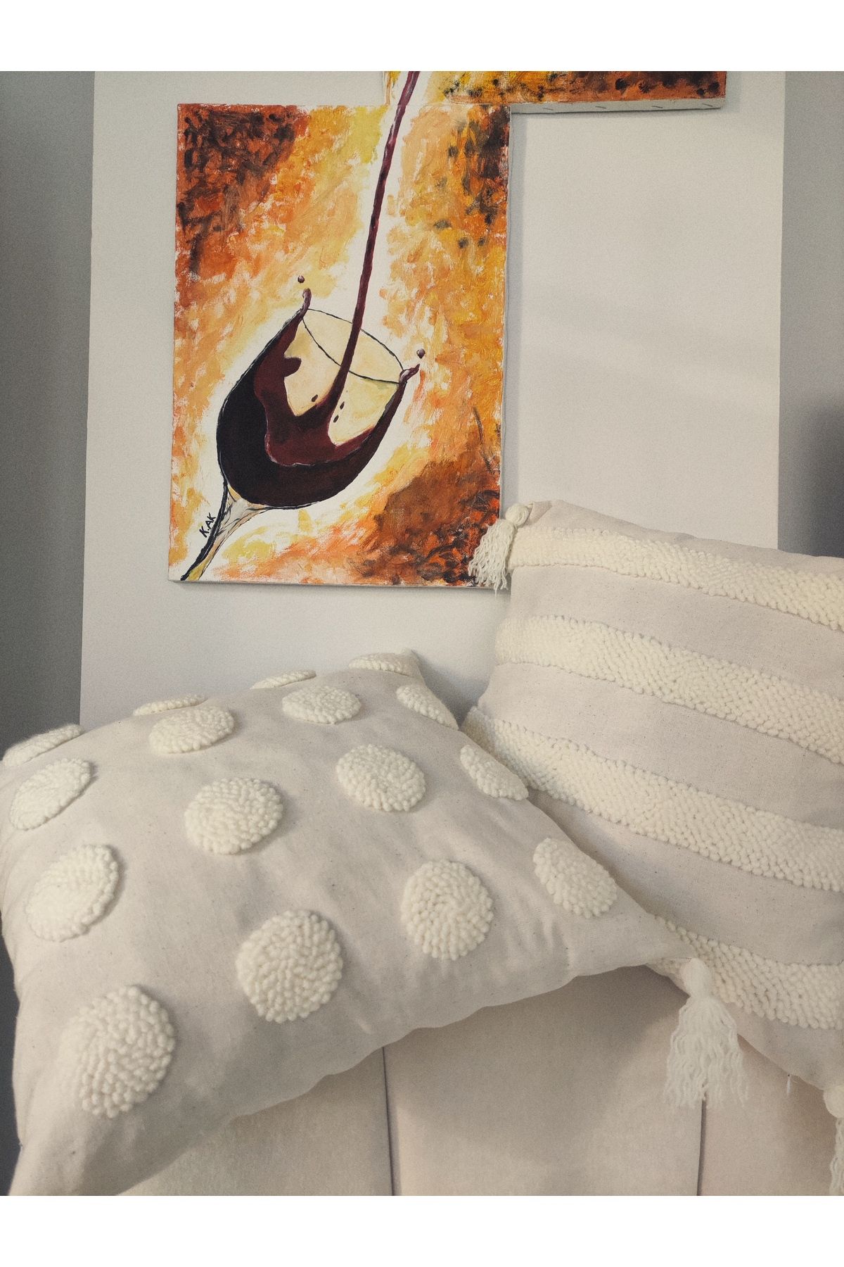 KÜBRA 2'li Bohem Punch Işlemeli Kırlent Kılıfı, Handmade Dekoratif Kırlent Kılıfı