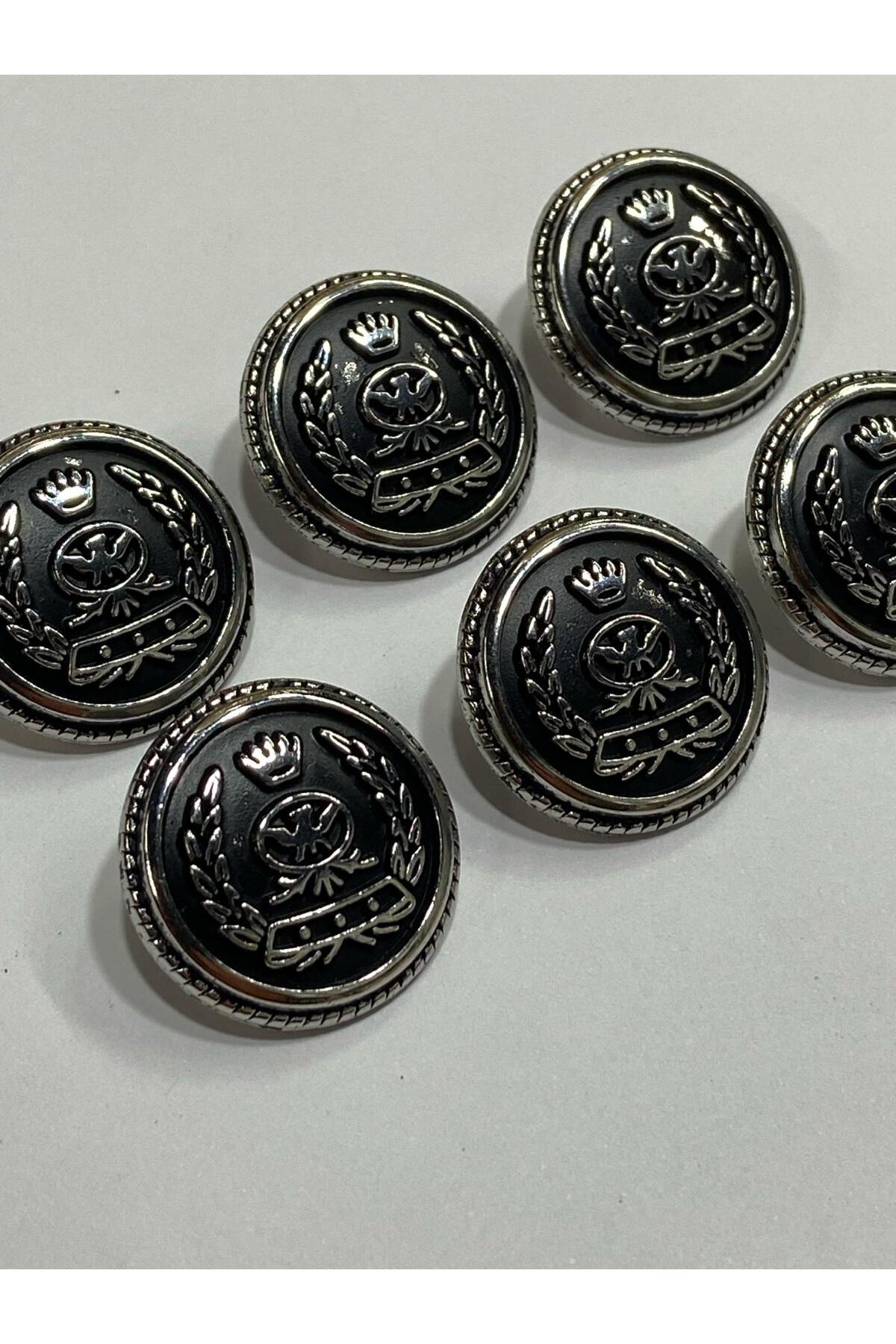 Trench Coat Button Wreath Crest Model / Matte Black with Silver Inside / Set of 6 / 2.3 cm