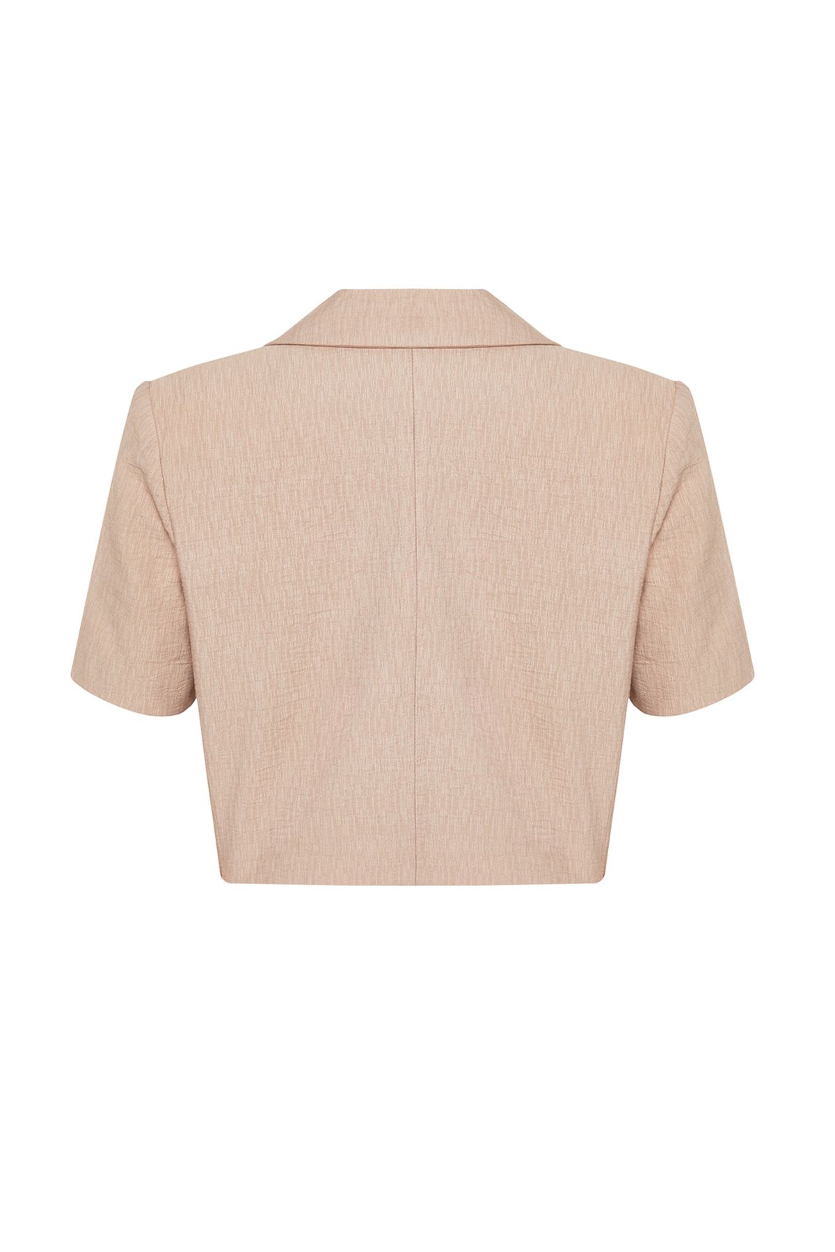 Trendyol Collection-Kamelfarbener, kurzärmliger, gewebter Blazer in Leinenoptik TWOSS24BC00023 8