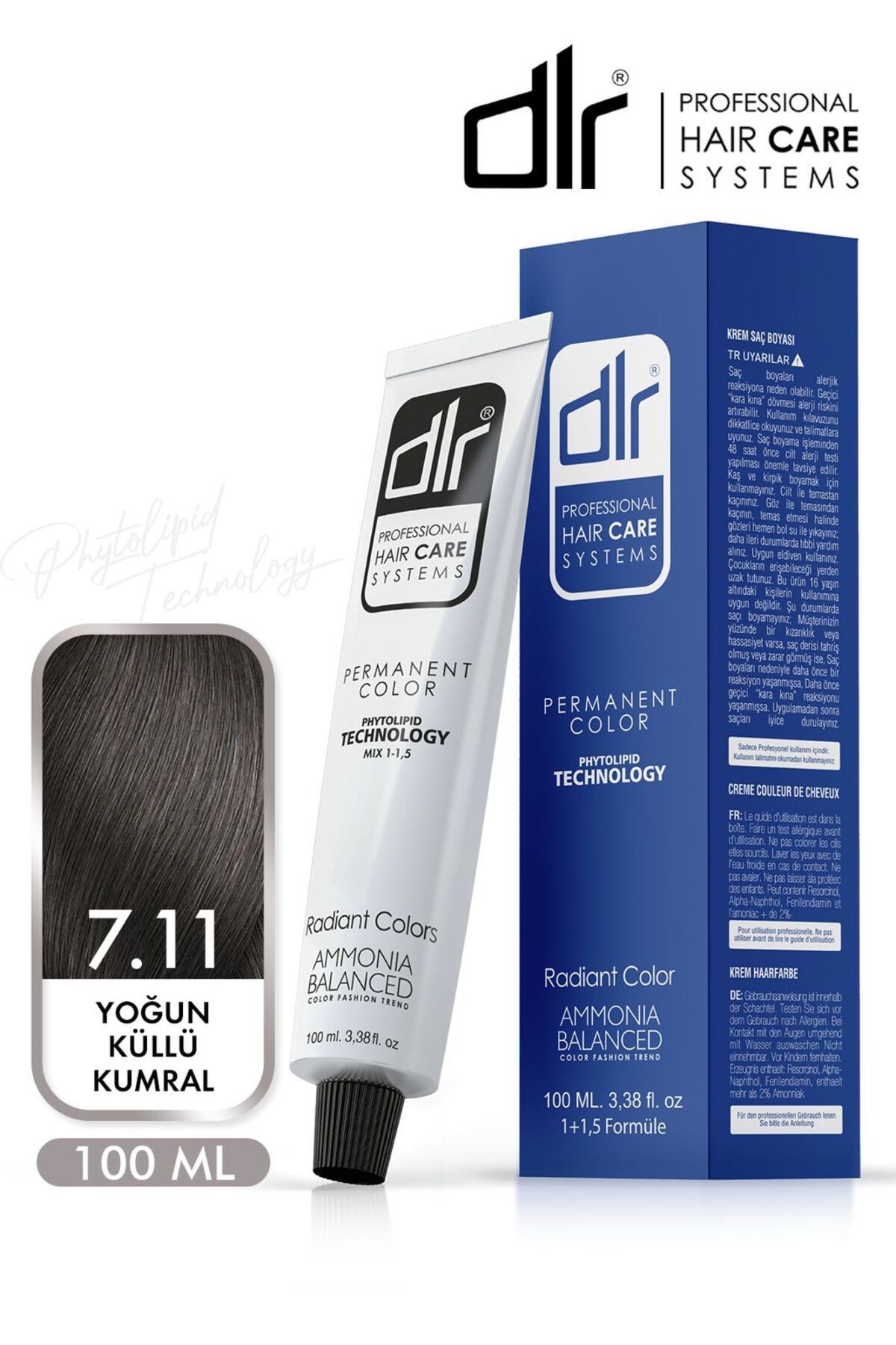 DLR Color Saç Boyası 100ml 7.11 Yoğun Küllü Kumral - Profesyonel Kuaför Kalitesinde Renk Ve Parlaklık!