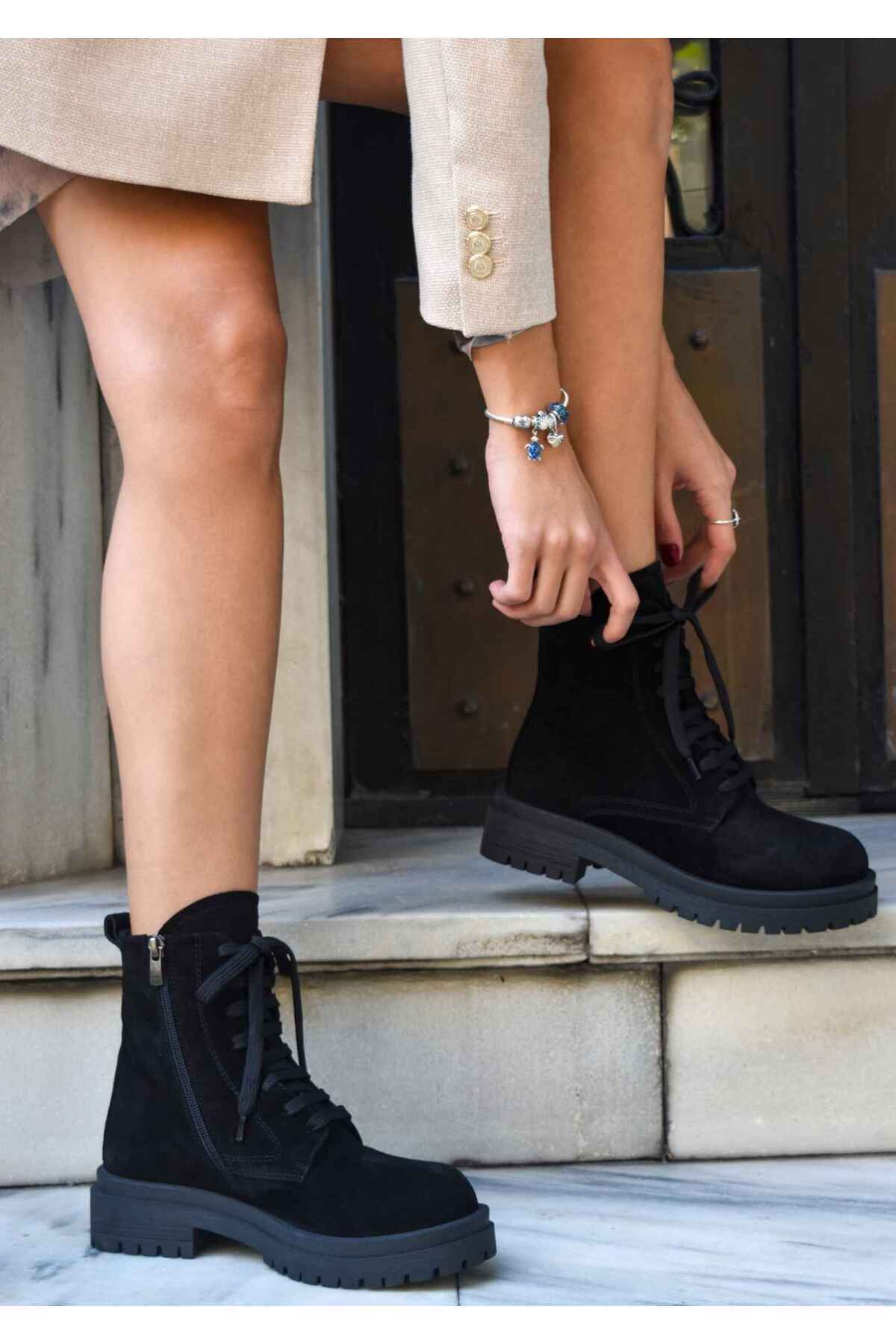 Sand Black Suede Women's Boots