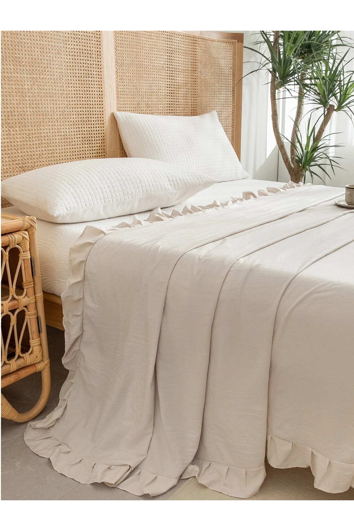 180x250 cm Single Cotton Buldan Linen Ruffle Bedspread