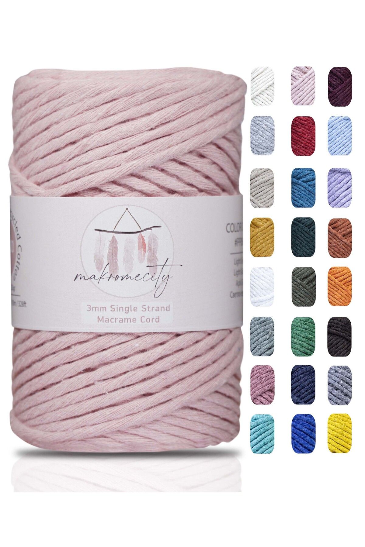 Makromecity-Scalloped Macrame Thread 3mm Scalloped Cotton Macrame Thread Macrame Thread Baby Pink 1