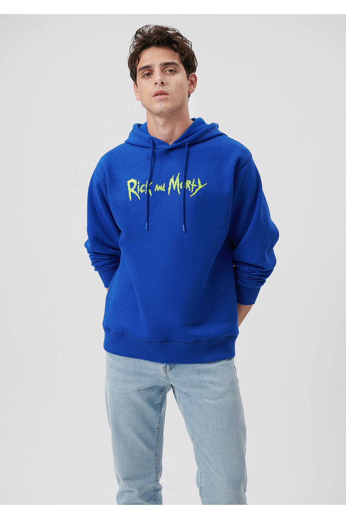 Mavi Rick and Morty Printed Hooded Blue Sweatshirt 0611660 70896 Trendyol