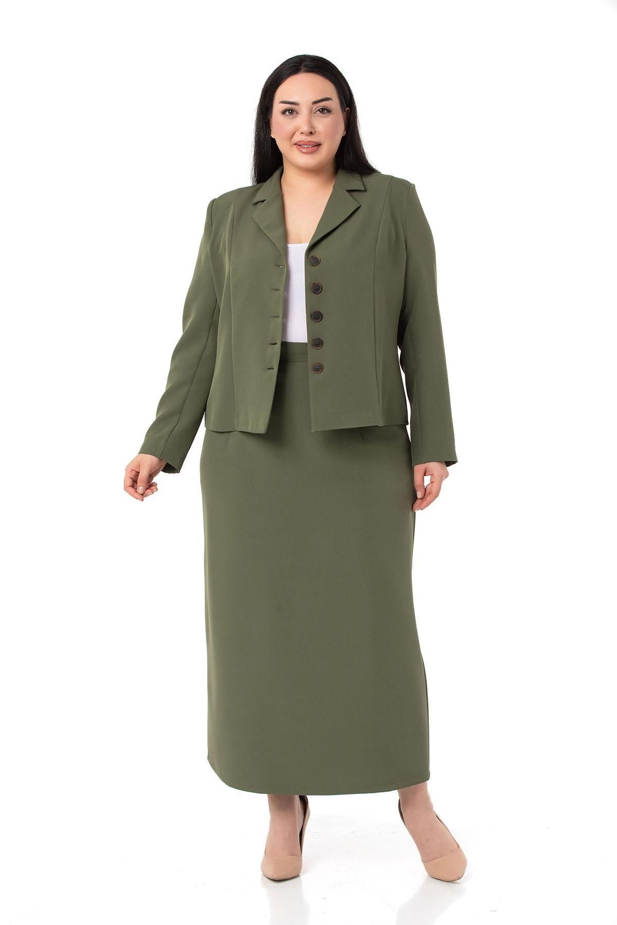 Plus size khaki skirt jackets top