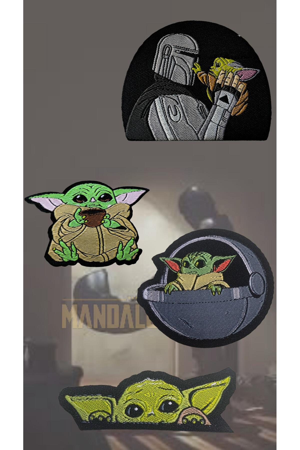 Megas Etiket Ütü ile Yapışan Baby Yoda/Grogu Serisi Set Dokuma Arma/Yama