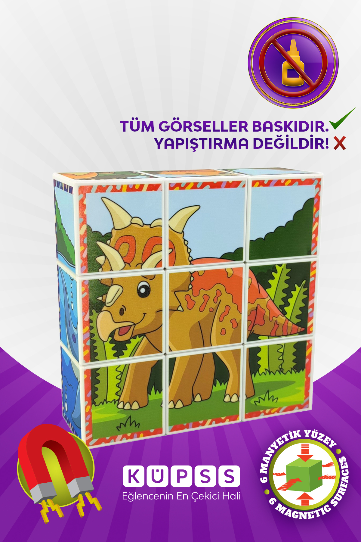 KÜPSS Dinozorlar Manyetik Küp Puzzle - 6 Farklı Yapboz (SERİ 2) fotoğrafı 5 (önizleme)