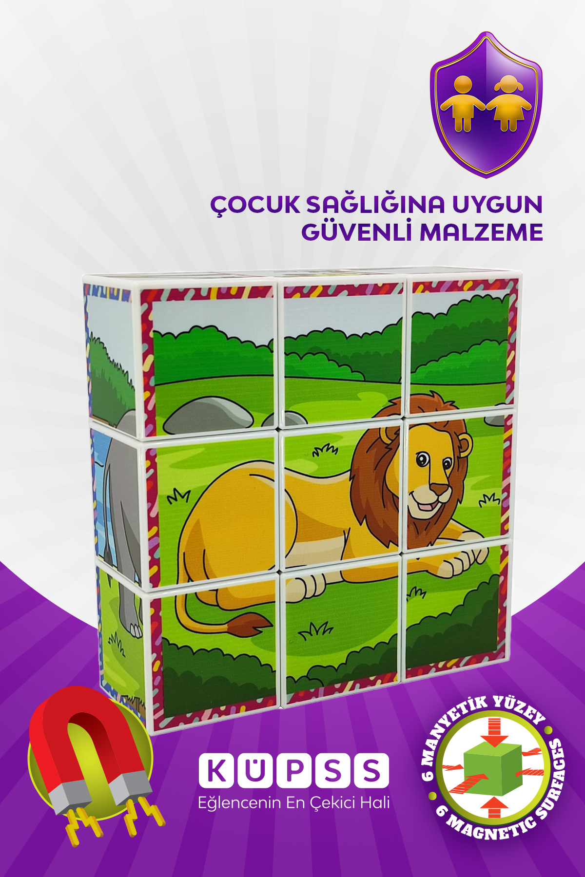 KÜPSS Safari Hayvanları Manyetik Küp Puzzle - 6 Farklı Yapboz fotoğrafı 2 (önizleme)