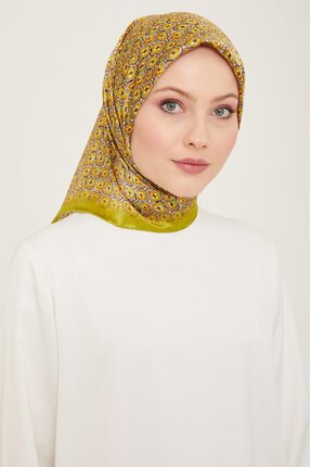 Armine Yeşil Çiçek Desenli Tivil İpek Eşarp