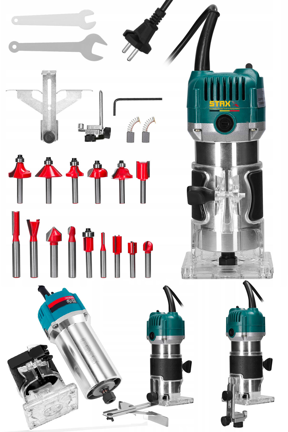 STAXX POWER 3500 Watt Mini Freze Formika Traşlama Makinesi 6 mm Pens (Devir Ayarsız) + 12 Parça Freze Ucu