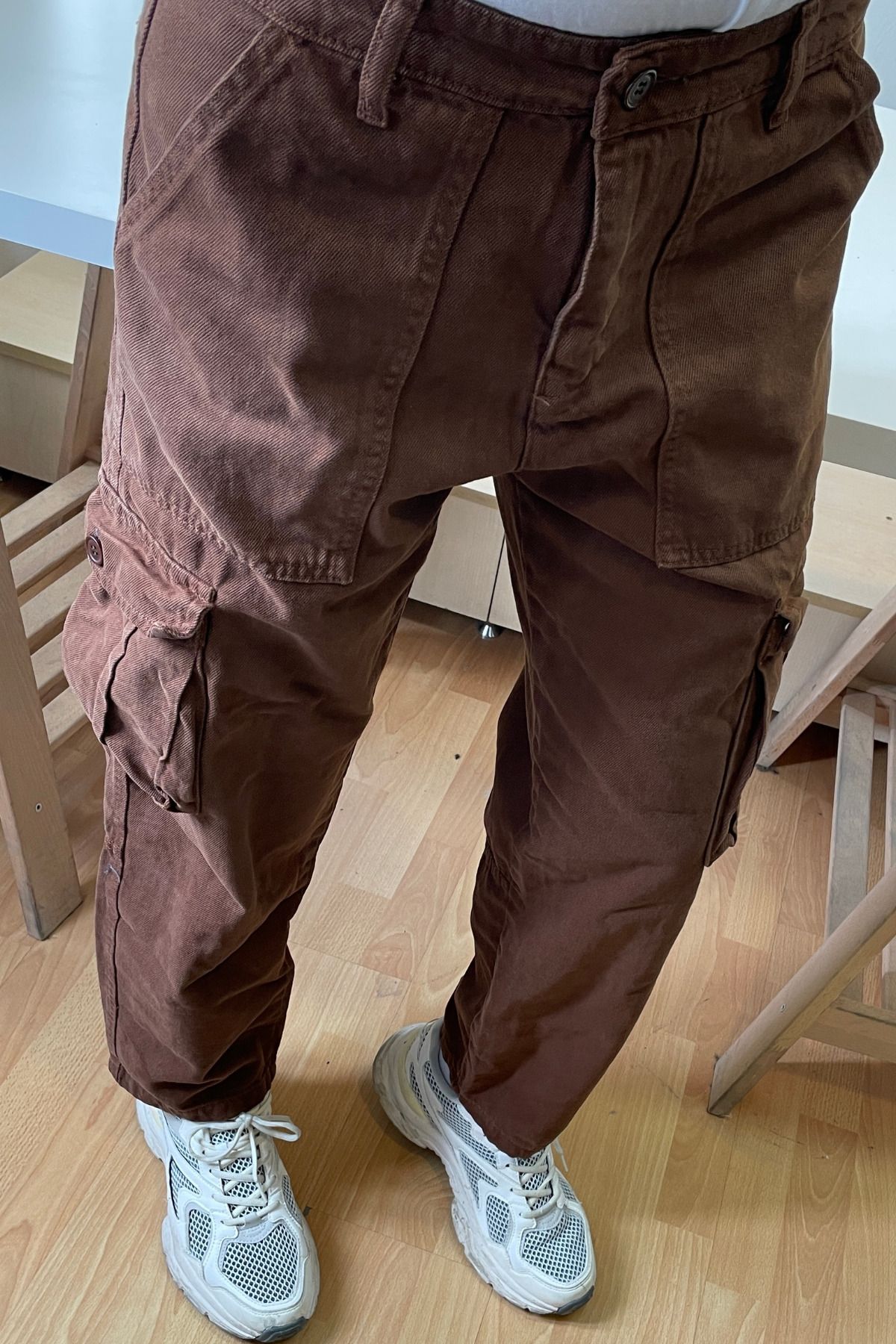 Tarz Cool-Pánské Cargo Pocket Baggy Kalhoty tmavě hnědé 2