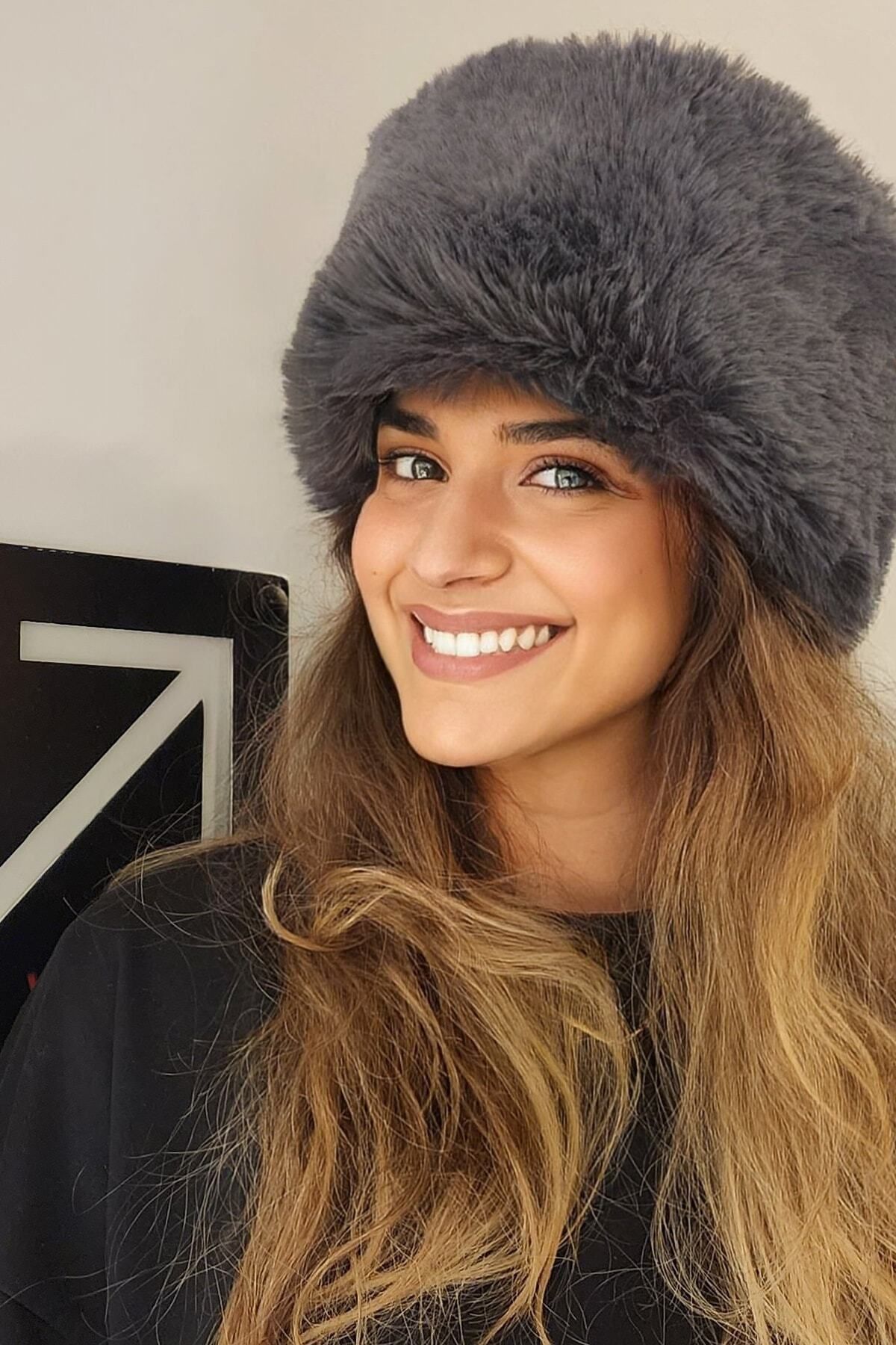 Ma azam Online Winter Faux Fur Sweater Russian Style Grey Smoked
