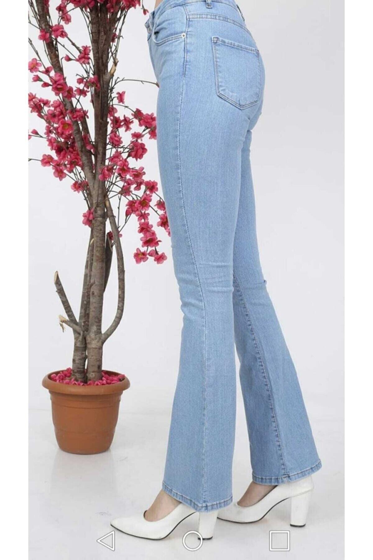 Lixera  Açık Mavi Likralı Yüksek Bel Ispanyol Jean Pantolon - Görsel 3