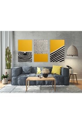 Kanvas Tablo Soft Sarı Modern Çizgisel Tablo Seti Tuval Dekorasyon Moda Tablo Set 70x100 Cm sarımodernçizgiselset70x100