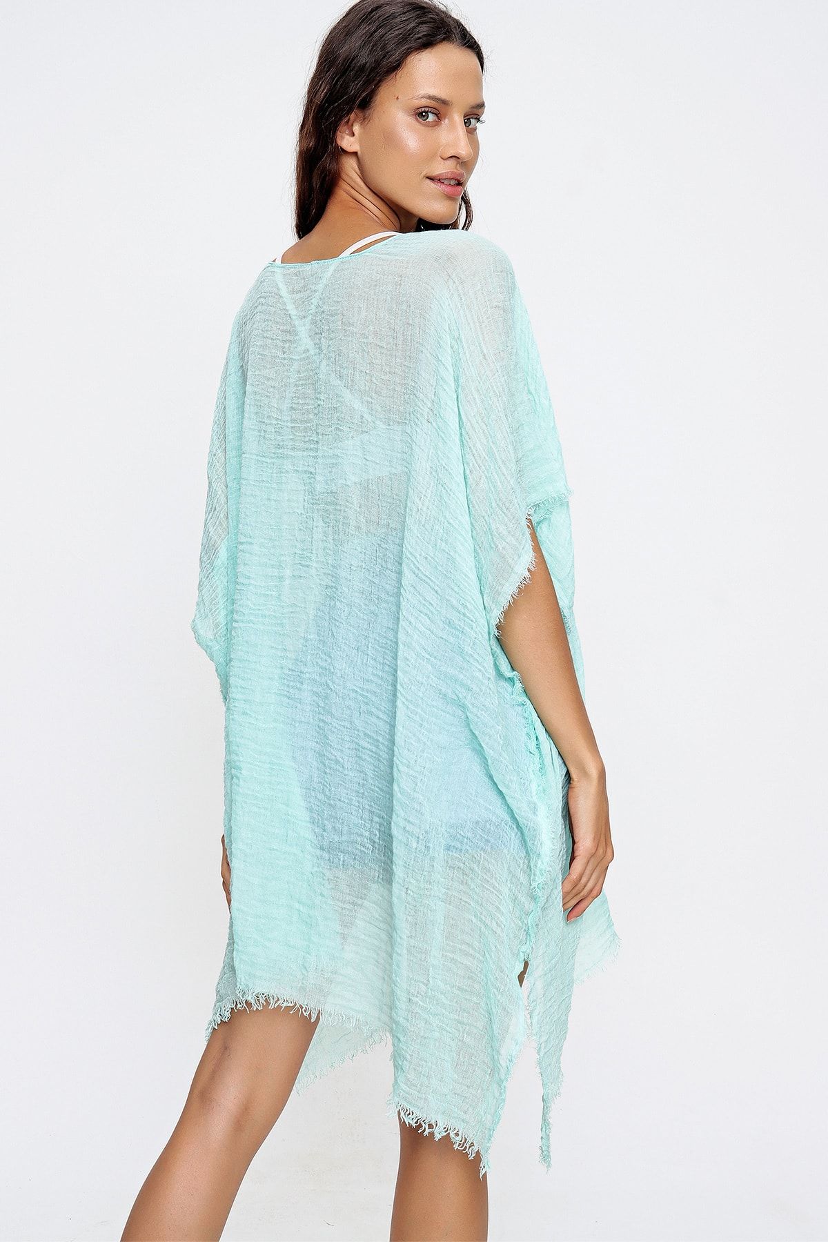 Trend Alaçatı Stili-Woman's Green Tassel Detailed Cotton Pareo ALC-X6468 4