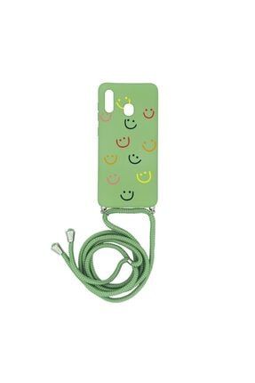 Samsung A30 Happy Smile Içi Kadife Boyun Askılı Kılıf Yeşil YHA025