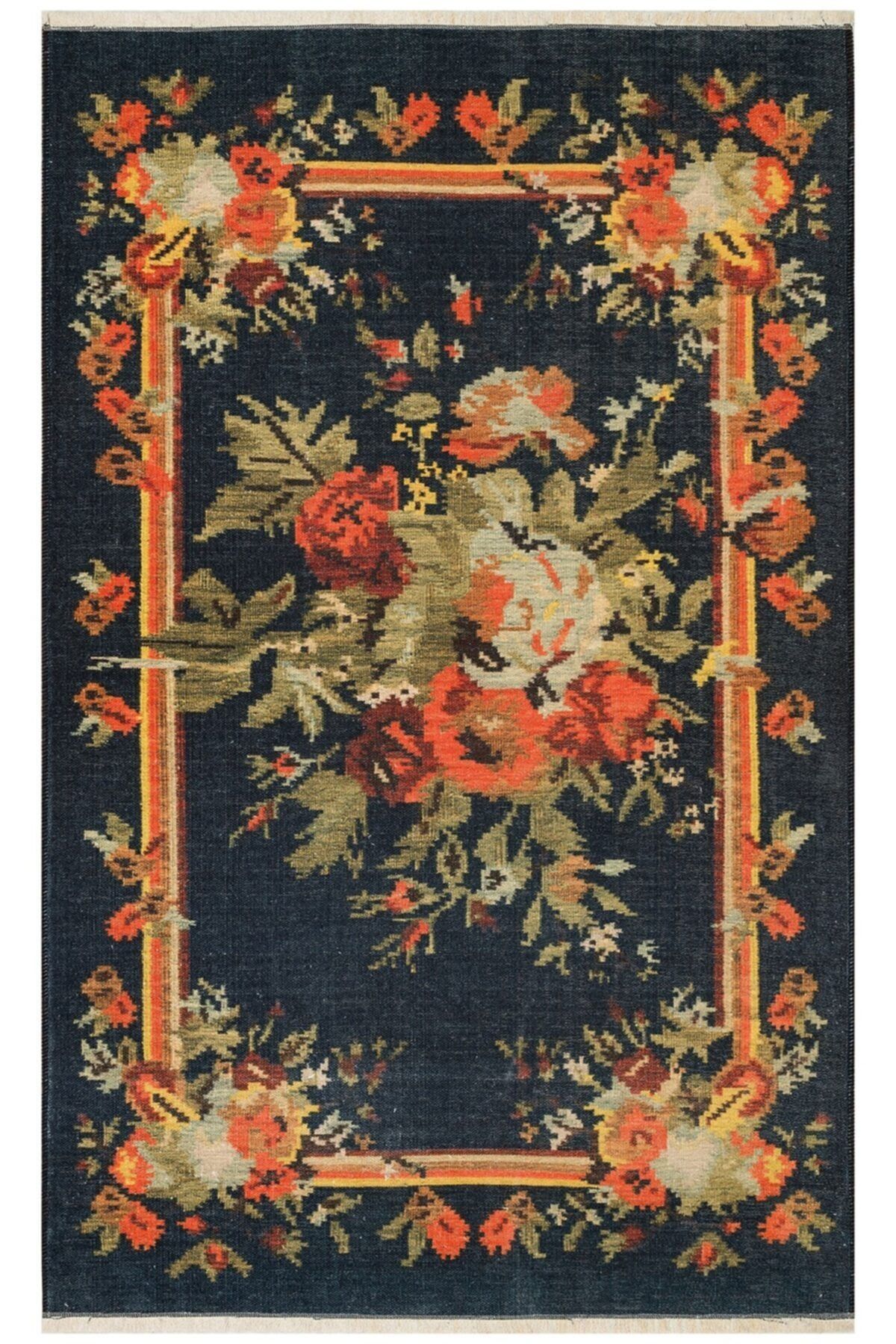 Eko Halı RUBY RB 04 ANTRASIT  Yıkanabilir Kolay Kullanımlı Modern ve Geleneksel Desenlere Sahip Renkli Kilim