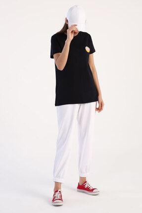 Kadın Lacivert Baskılı Kısa Kollu Penye T-shirt 21OS11000AL0