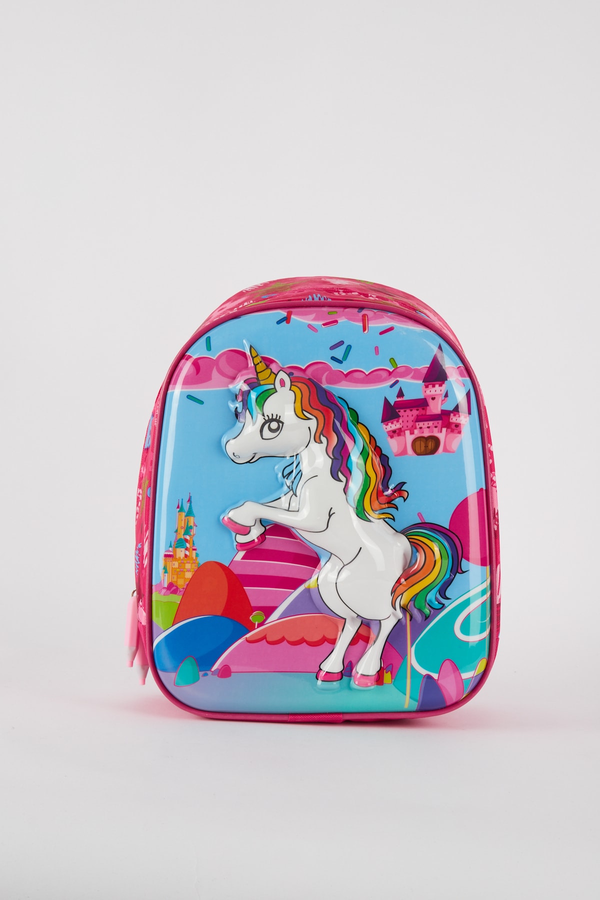 White Bag Çocuk Pembe Anaokulu 2in1 Pony Ön Yüzey 5d Boyutlu Su Geçirmez Sırt Çantası