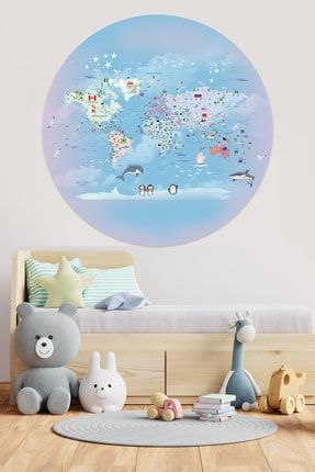 Dairesel Eğitici Dünya Haritası Çocuk Odası Duvar Stickerı ops04