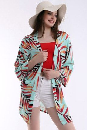 Mint Tropikal Uzun Kimono 6974KDNDSNLİKMNO