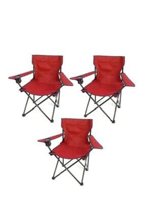 Katlanır Kırmızı Çantalı Kamp Sandalyesi 3 Adet TKKM2