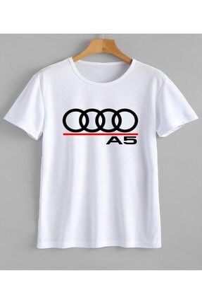 Unisex Beyaz Audi A5 Baskılı T-shirt Wouw-1679