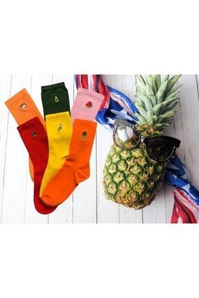 6'lı Meyveler Nakışlı Renkli Çorap Kutusu KMBNMEYVE6