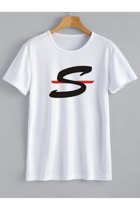 Unisex T-shirt S Harfi Baskılı/yazılı Beyaz Renk %100 Pamuk Wouw-1514