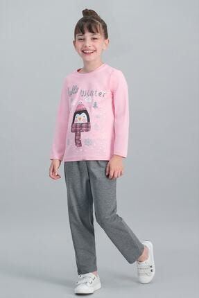 Hello Winter Penguin Pembe Kız Çocuk Pijama Takımı RP1617-C