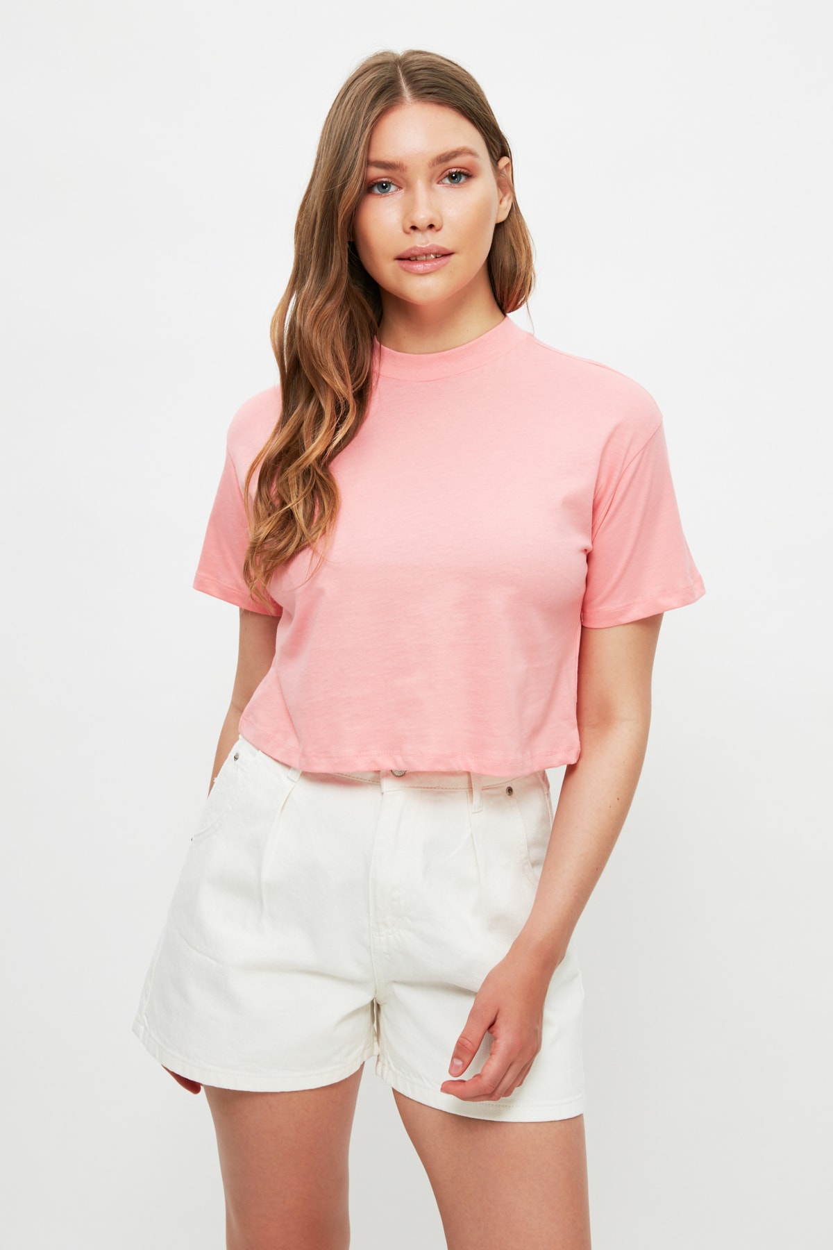 Trendyolmilla  Beyaz More Sustainable Pileli Yüksek Bel City Boy Denim Şort TWOSS20SR0129 - Görsel 7