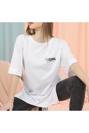 Kadın Günlük Yazılı Ve Baskılı Koton Oversize Rahat Kesim Kısa Kollu Yuvarlak(bisiklet)yaka T-shirt original1