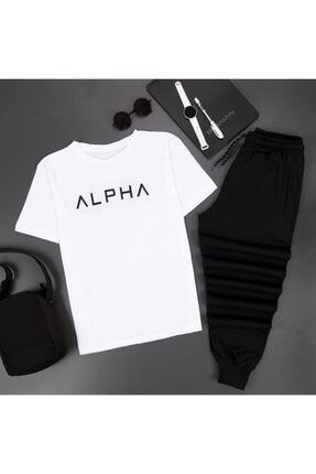 Alpha Beyaz Eşofman Takımı ES916-Duz Siyah