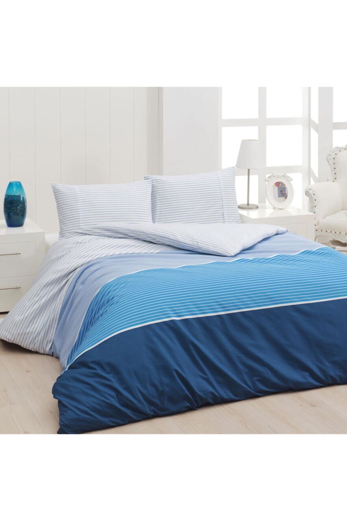 Cotton Collection Ranforce Battal Ebat Nevresim Takımı Iva Mavi