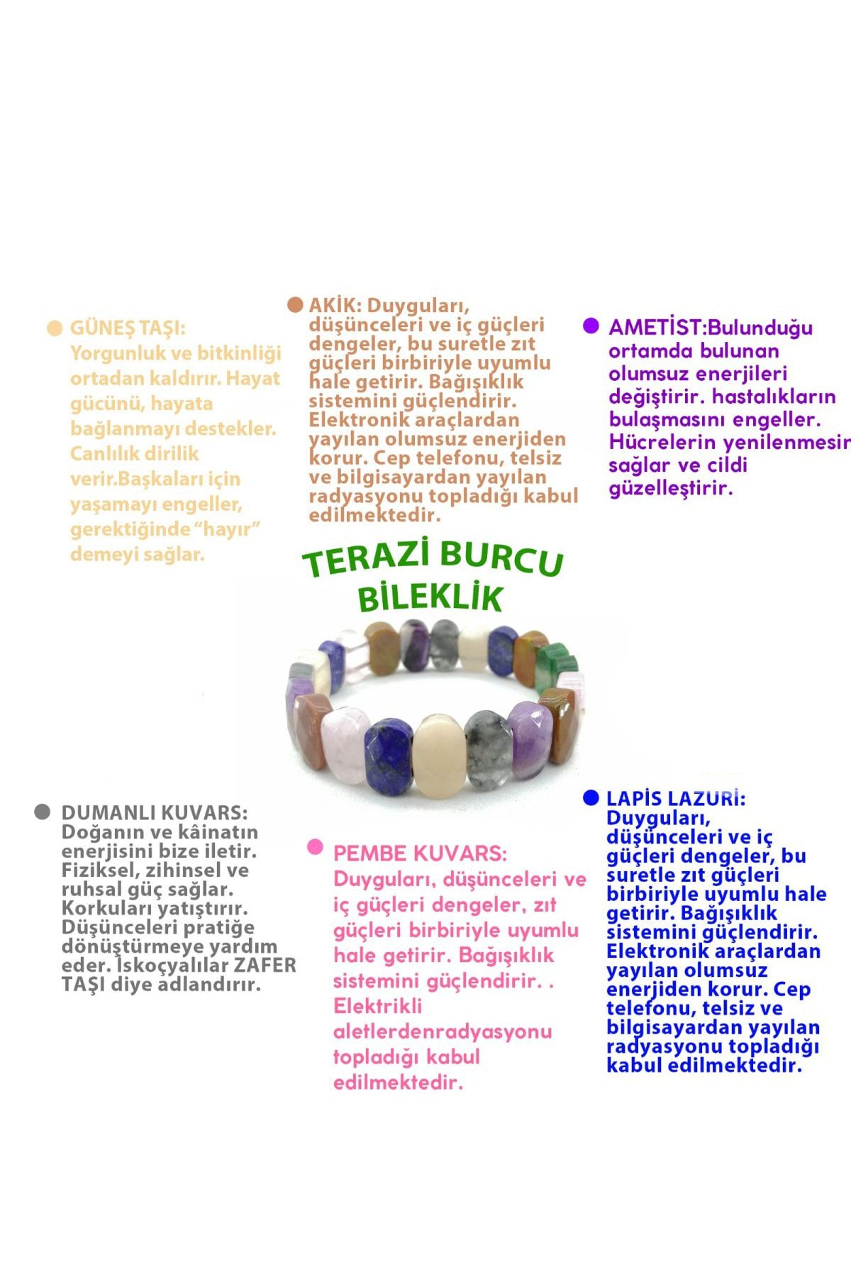 osmanli dogal tas terazi burcu bileklik gunes tasi akik pembe kuvars dumanli kuvars ametist lapis fiyati yorumlari trendyol