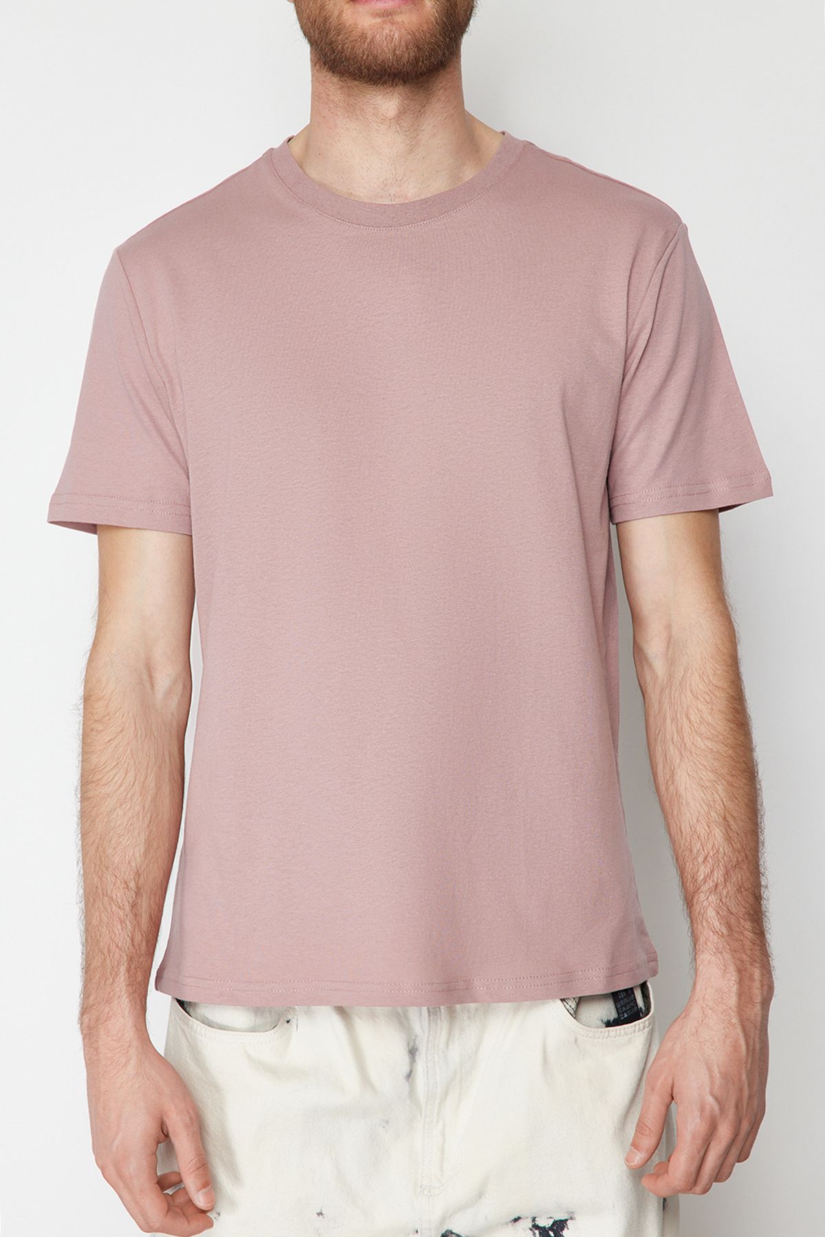 Trendyol Collection-Dried Rose Slim Fit Crew Neck Cotton T-Shirt - Tmnss19Bo0001 4