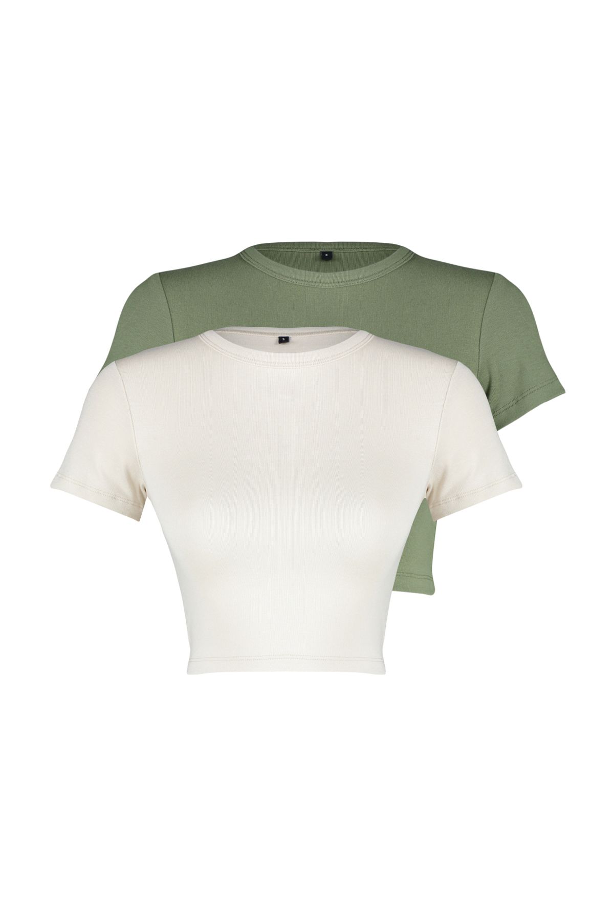 Trendyol Collection-Premium-Crop-Top in Khaki-Light Stone, 2er-Pack Bluse aus viskosem/weichem Stoff 6
