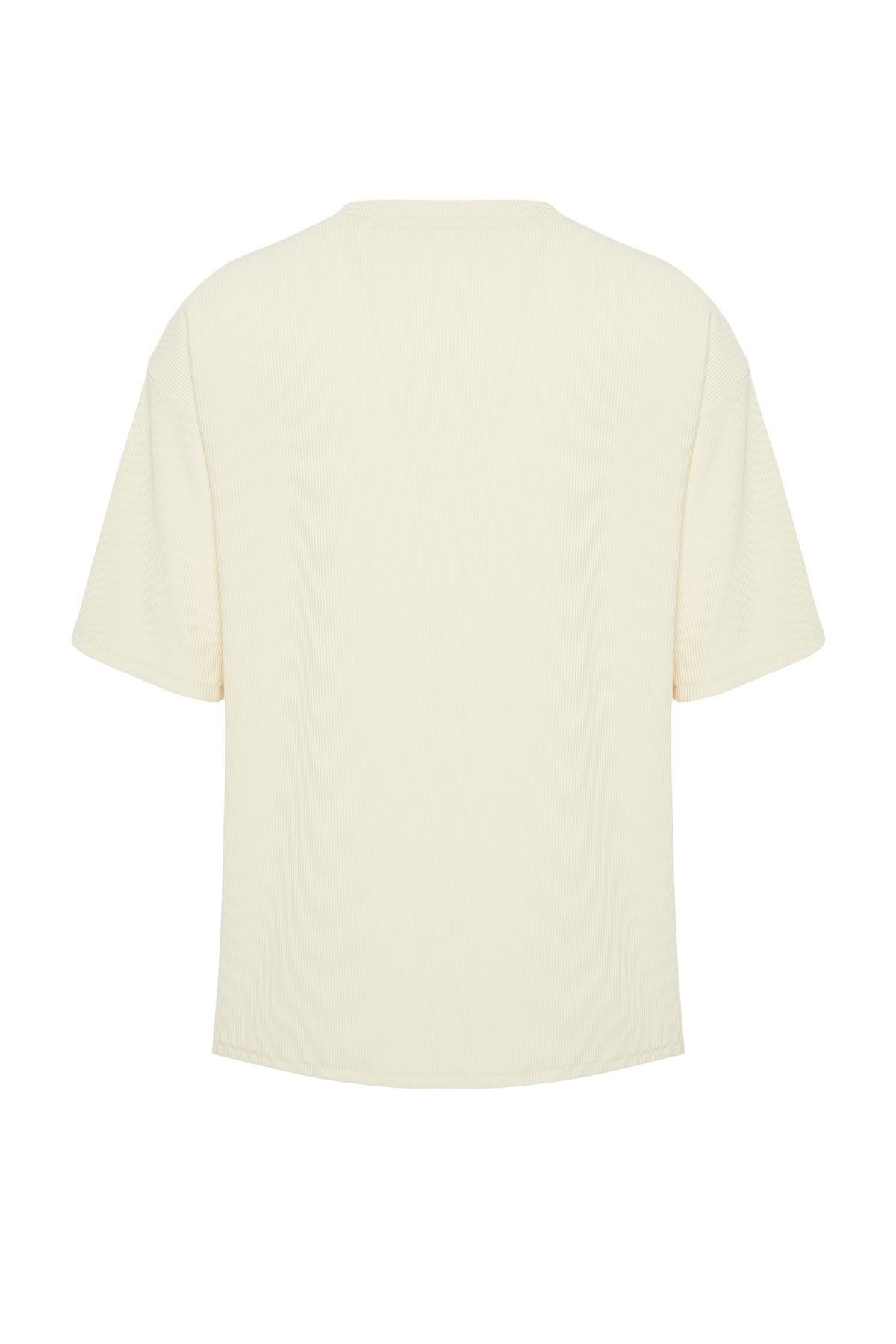 Trendyol Collection-Ecru Premium Oversize Crew λαιμόκοψη κοντό μανίκι με υφή οθωμανικό μπλουζάκι TMNSS23TS00081 8