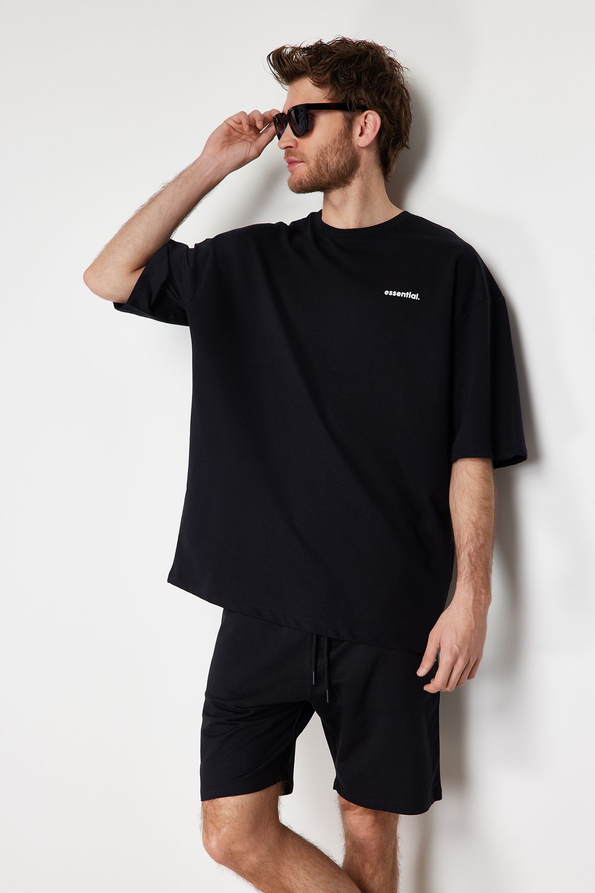 Trendyol Collection-Μαύρο Oversize εμπριμέ σετ αθλητικής φόρμας - 100% βαμβάκι TMNSS24EM00003 3