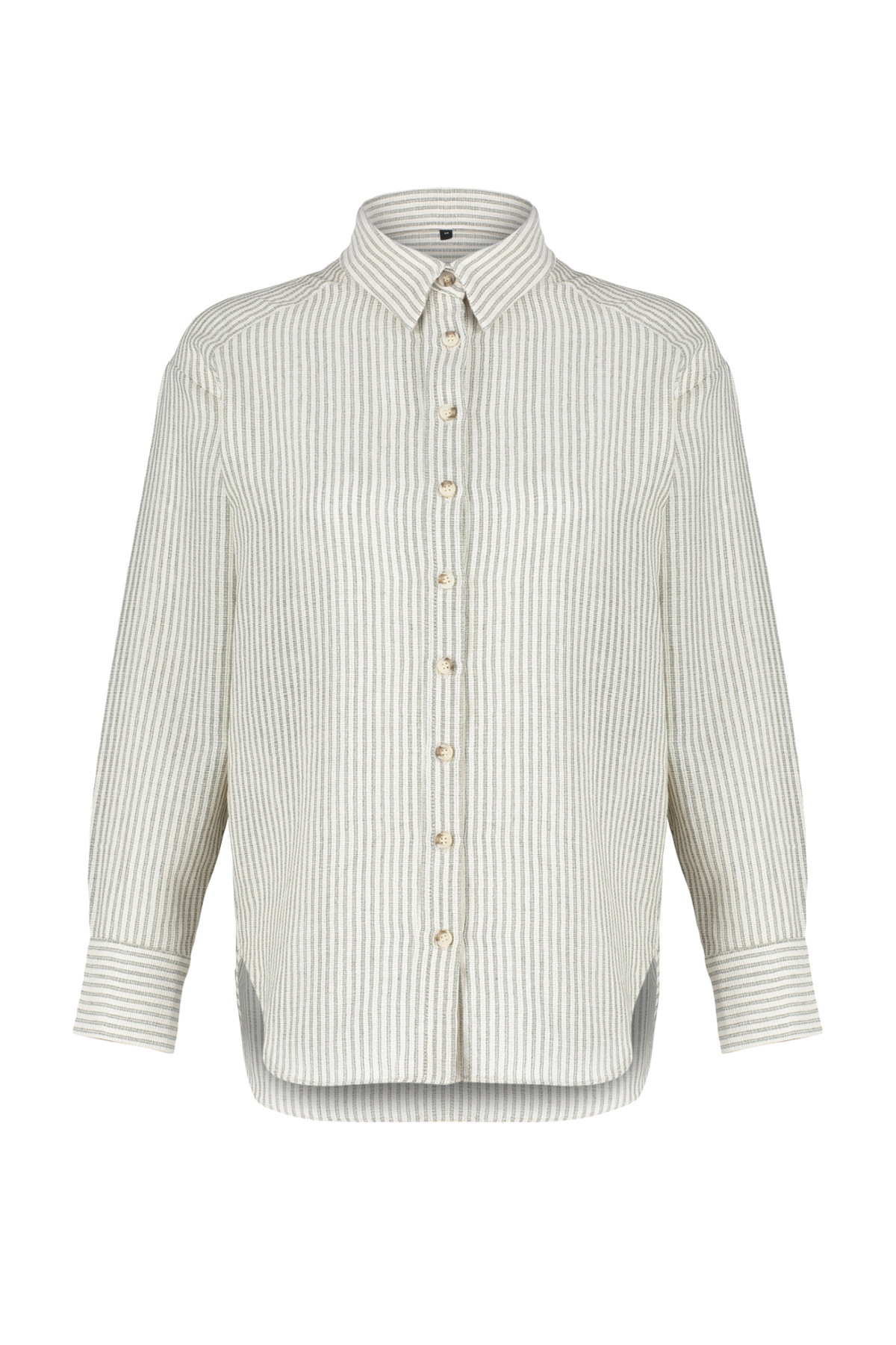 Trendyolmilla  Yeşil Çizgili Oversize Keten Görünümlü Dokuma Gömlek TWOSS24GO00050 - Görsel 7