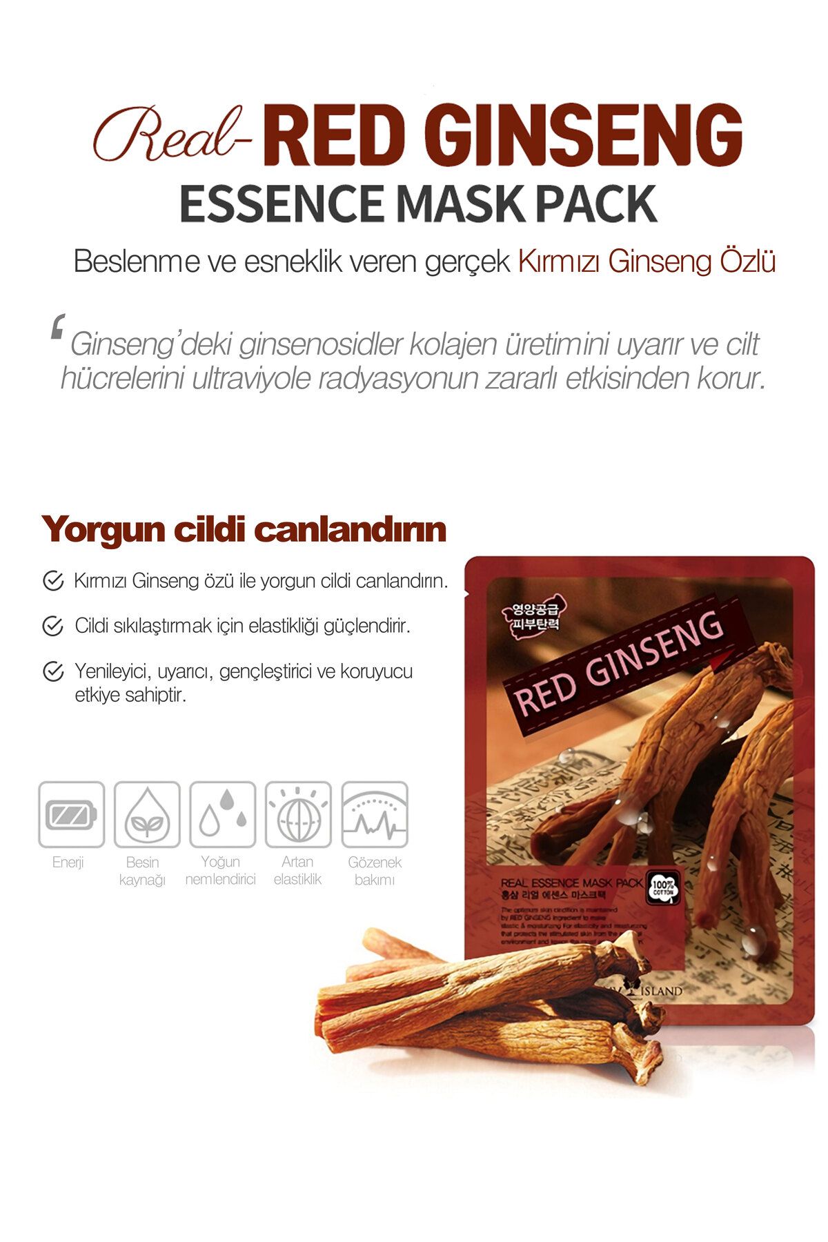 May Island-PacK of 5 Korean Red Ginseng Paper Face MasK - EnergY and ElasticitY Is Condimented on the SKin 4