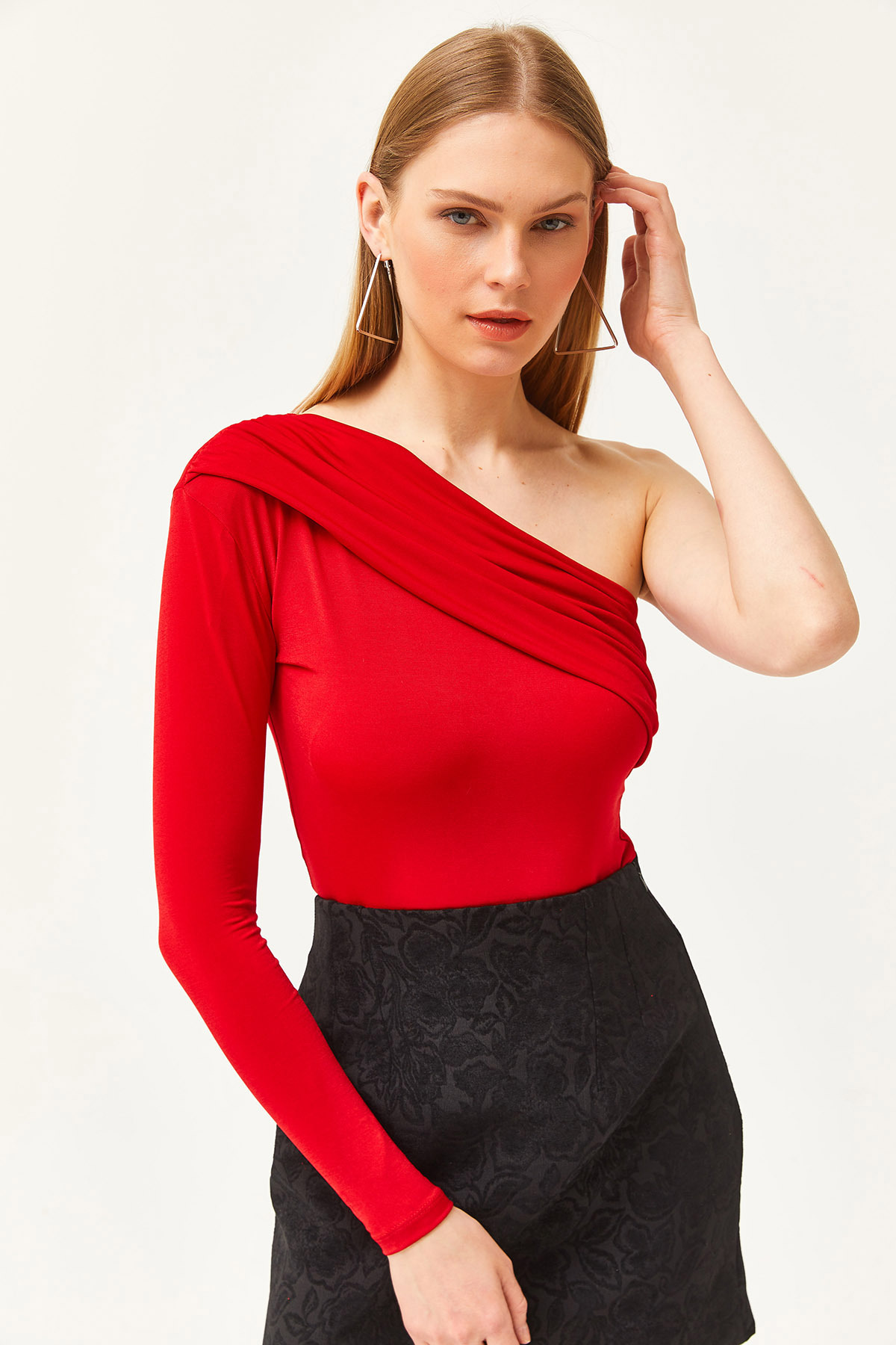 Olalook-Rote One-Shoulder Sandy Strickbluse für Damen BLZ-19002520 4