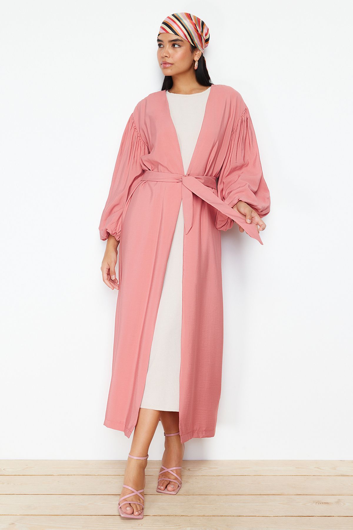 Trendyol Modest-Αποξηραμένο τριαντάφυλλο με μακρύ υφαντό καπάκι &amp; Ferace &amp; Abaya TCTSS24KF00001 2