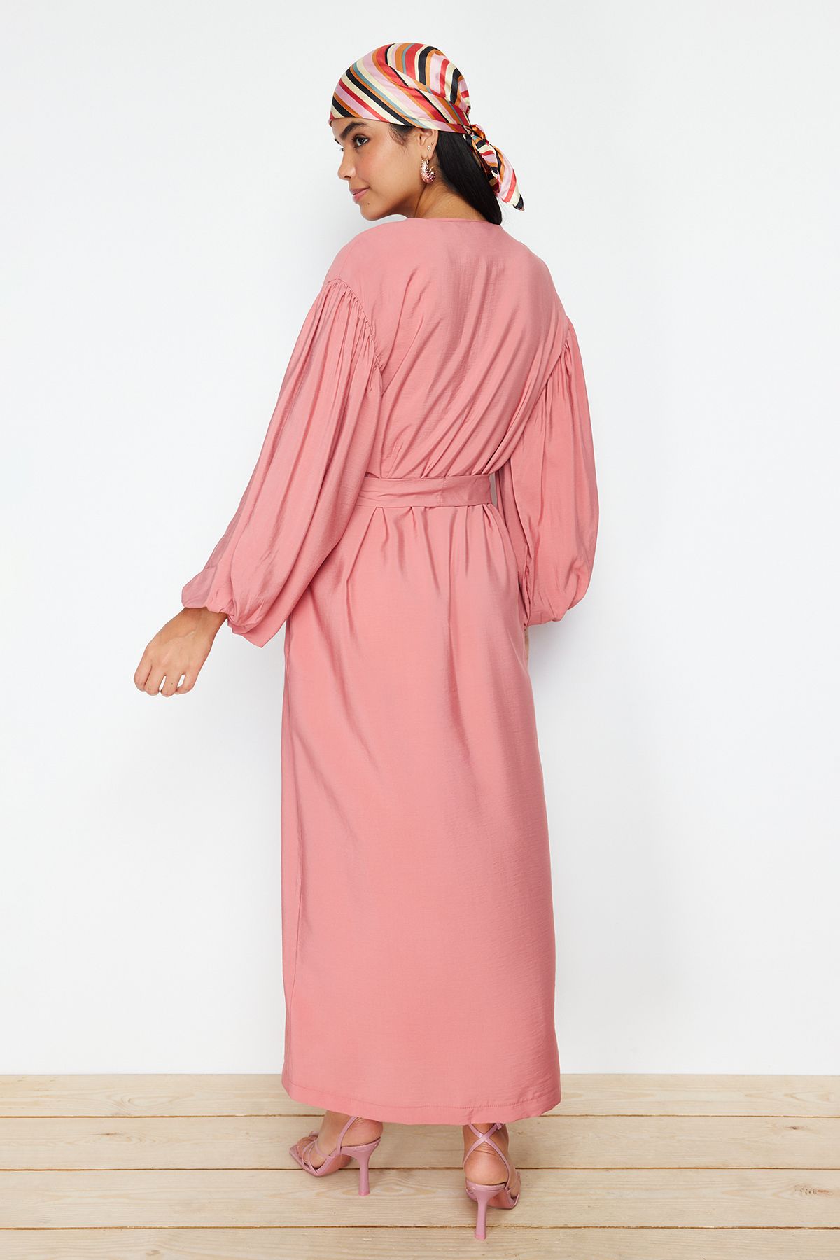 Trendyol Modest-Αποξηραμένο τριαντάφυλλο με μακρύ υφαντό καπάκι &amp; Ferace &amp; Abaya TCTSS24KF00001 6
