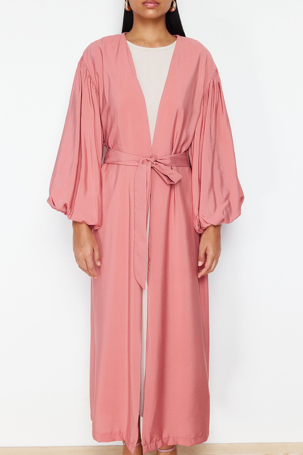 Trendyol Modest-Αποξηραμένο τριαντάφυλλο με μακρύ υφαντό καπάκι &amp; Ferace &amp; Abaya TCTSS24KF00001 4