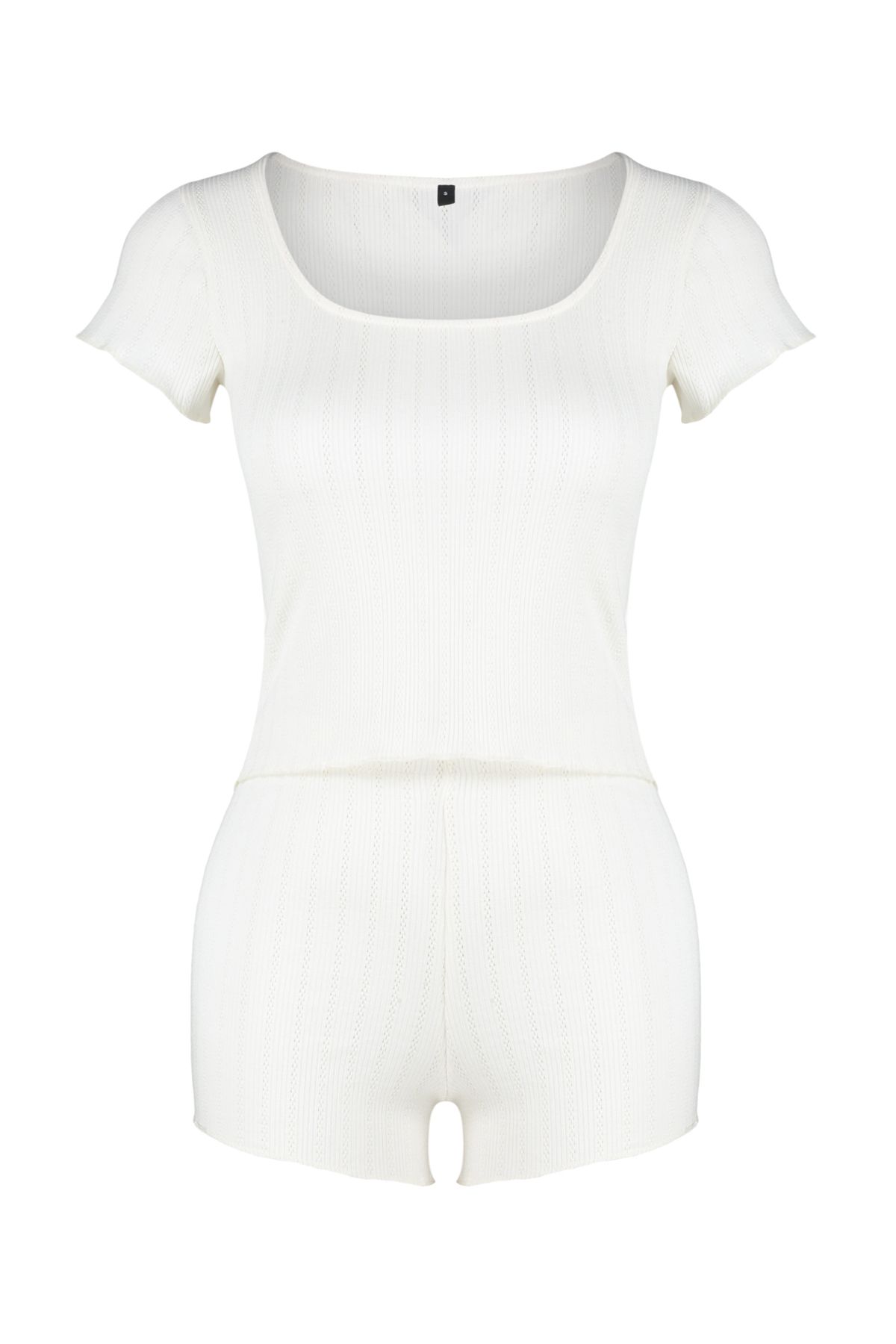 Trendyol Collection-Ecru Corded Openwork/Hole Knitted Pajamas Set THMSS24PT00154 7