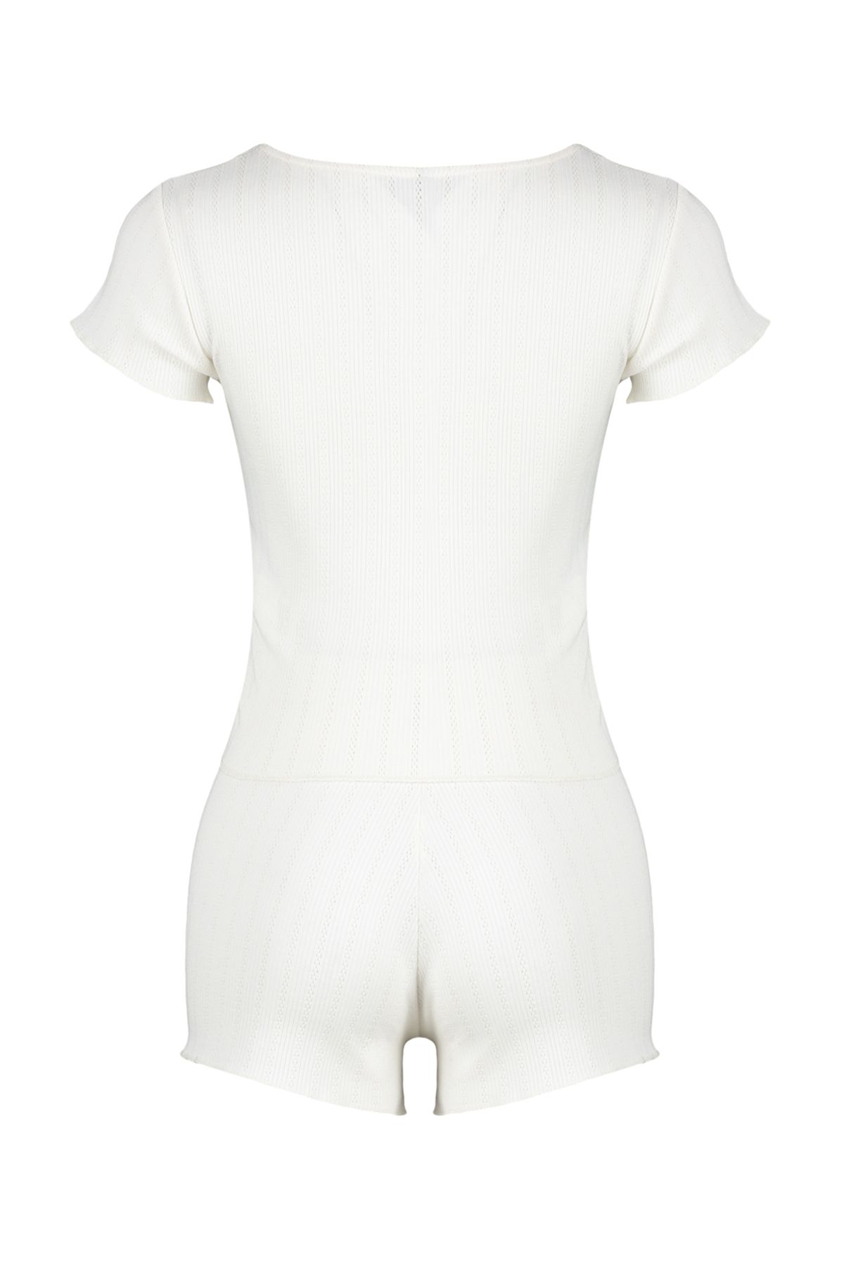 Trendyol Collection-Ecru Corded Openwork/Hole Knitted Pajamas Set THMSS24PT00154 8