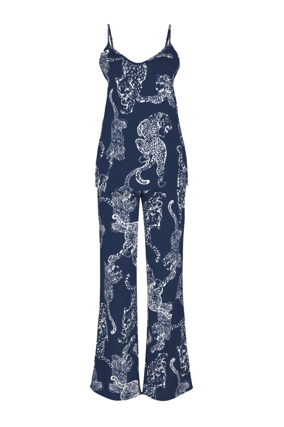 Trendyolmilla  Lacivert Kaplan Desenli İp Askılı Viskon Dokuma Pijama Takımı THMSS24PT00127 - Görsel 7