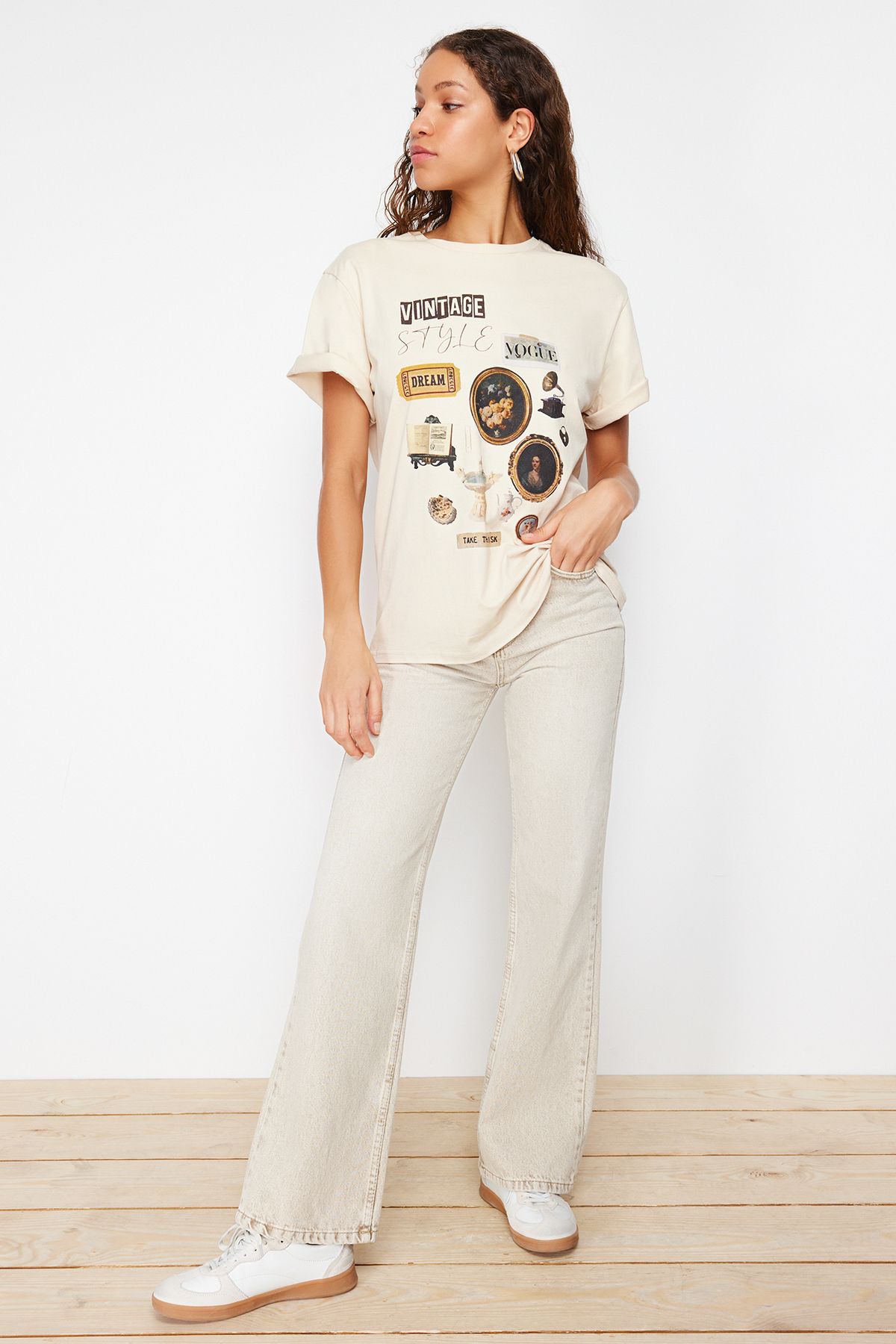 Trendyol Collection-Tricou tricotat 100% bumbac, 100% bumbac, supradimensionat/de potrivire lată, tricot cu decolteu, TWOSS23TS00282 2