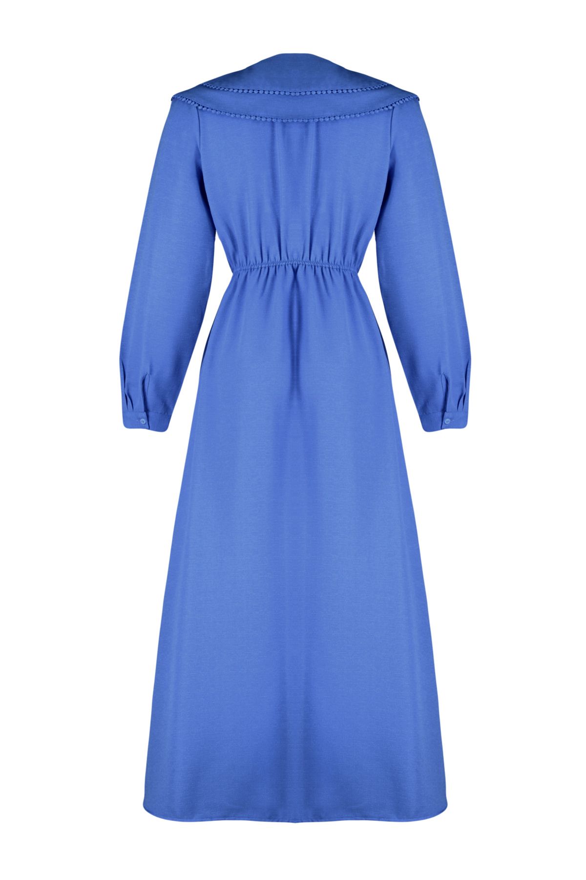 Trendyol Modest-Blaues, gewebtes Kleid in Leinenoptik mit Babykragen TCTSS24EB00061 8